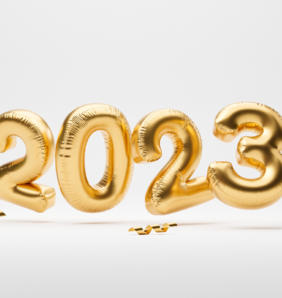 2023 golden balloon on white background for for preparation happy new year merry christmas and start new business concept by realistic 3d render